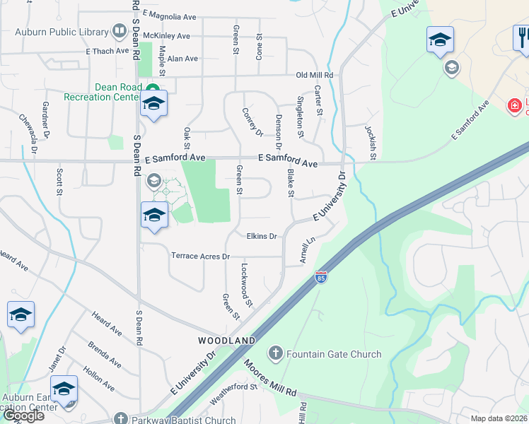 map of restaurants, bars, coffee shops, grocery stores, and more near 424 Blake Street in Auburn