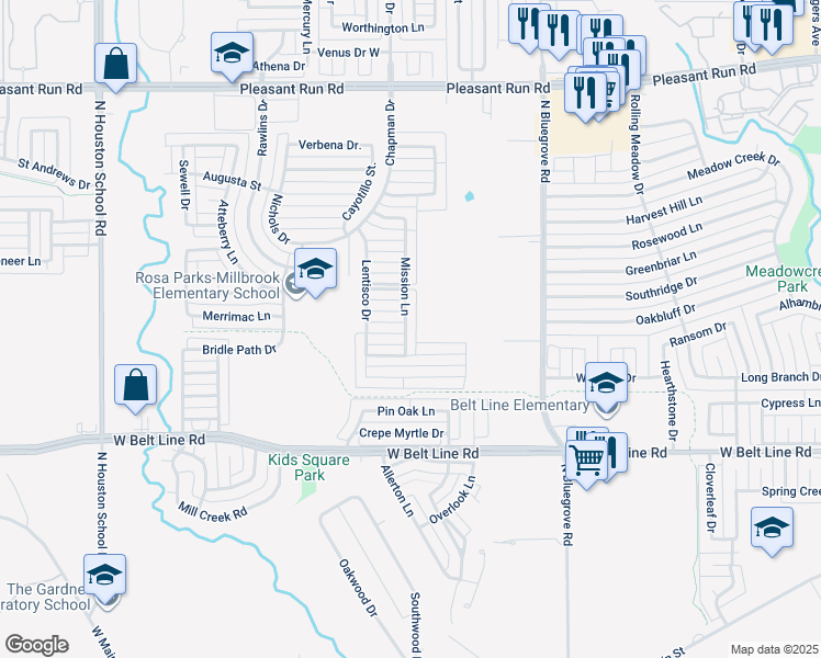 map of restaurants, bars, coffee shops, grocery stores, and more near 628 Mission Lane in Lancaster