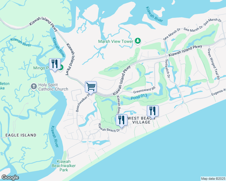 map of restaurants, bars, coffee shops, grocery stores, and more near 565 Oyster Rake in Johns Island