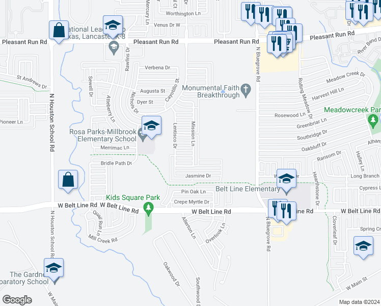map of restaurants, bars, coffee shops, grocery stores, and more near 1913 Rosa Parks Boulevard in Lancaster