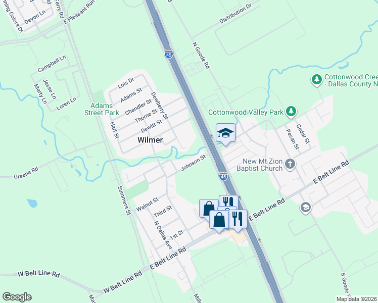 map of restaurants, bars, coffee shops, grocery stores, and more near 22 Walker Street in Wilmer