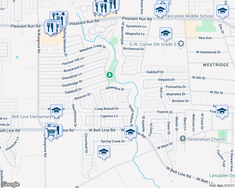 map of restaurants, bars, coffee shops, grocery stores, and more near 1230 Alhambra Drive in Lancaster