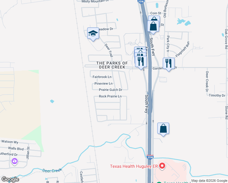 map of restaurants, bars, coffee shops, grocery stores, and more near 401 Prairie Gulch Dr in Fort Worth