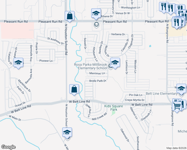 map of restaurants, bars, coffee shops, grocery stores, and more near 2244 Merrimac Ln in Lancaster