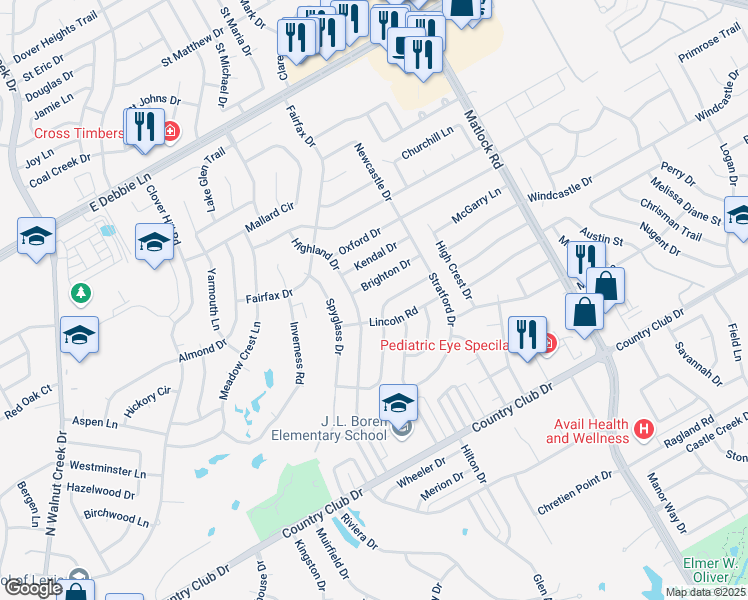 map of restaurants, bars, coffee shops, grocery stores, and more near 1439 New Haven Drive in Mansfield