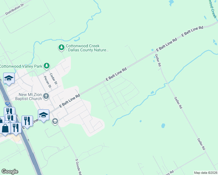 map of restaurants, bars, coffee shops, grocery stores, and more near 1104 East Belt Line Road in Wilmer
