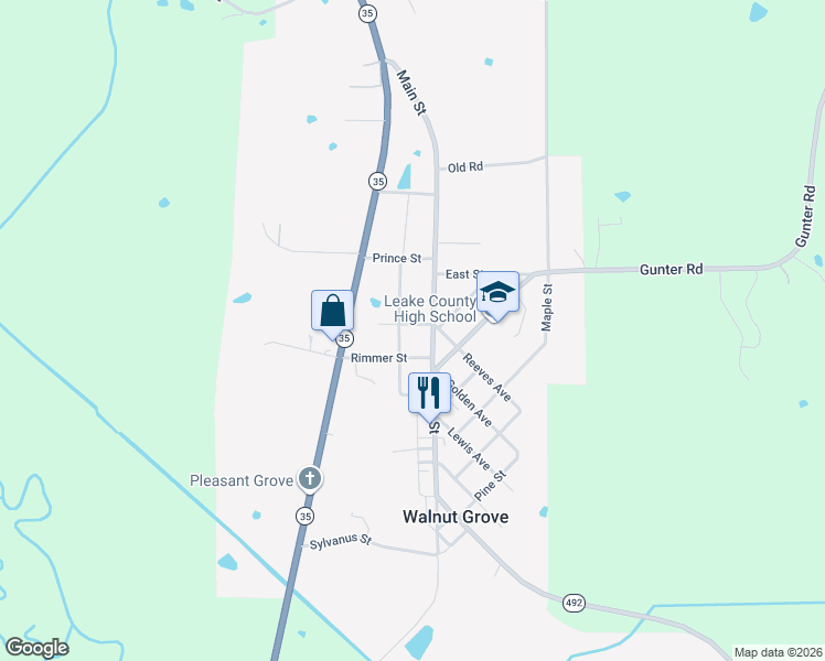 map of restaurants, bars, coffee shops, grocery stores, and more near 103 Summers Street in Walnut Grove