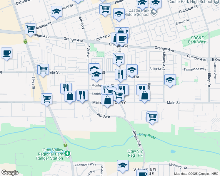 map of restaurants, bars, coffee shops, grocery stores, and more near 331 Montgomery St in Chula Vista