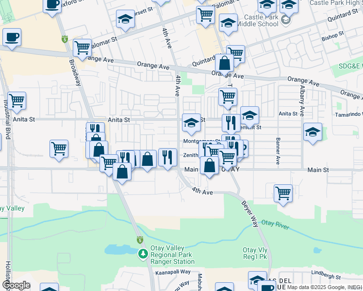 map of restaurants, bars, coffee shops, grocery stores, and more near 1635 4th Avenue in Chula Vista