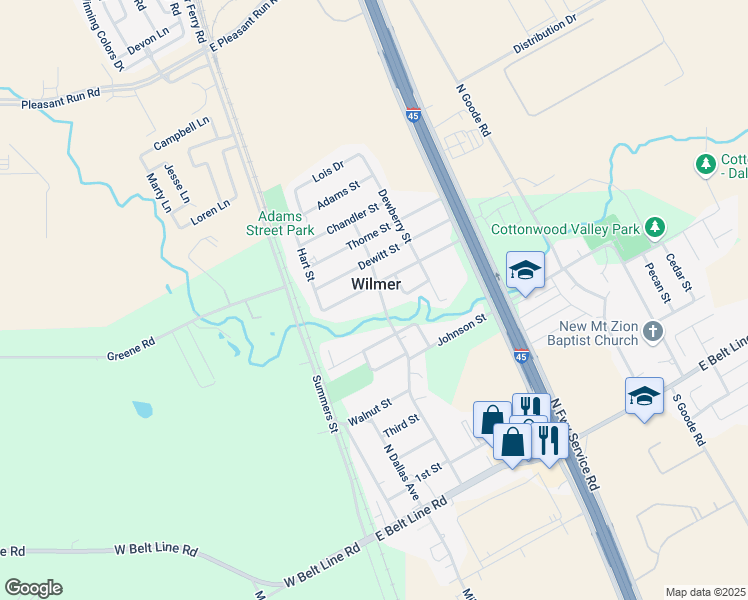map of restaurants, bars, coffee shops, grocery stores, and more near in Wilmer