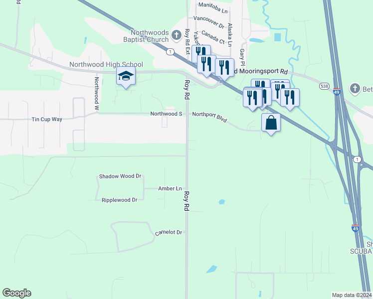 map of restaurants, bars, coffee shops, grocery stores, and more near 4360 Roy Road in Shreveport