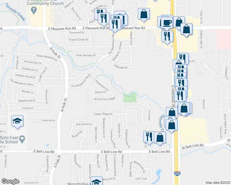 map of restaurants, bars, coffee shops, grocery stores, and more near 1013 Plantation Drive in DeSoto