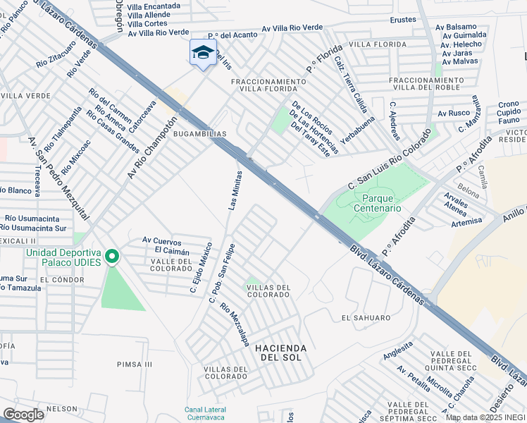 map of restaurants, bars, coffee shops, grocery stores, and more near Poblado Los Algodones in Mexicali