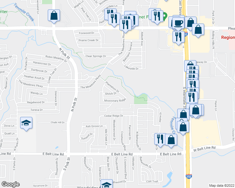 map of restaurants, bars, coffee shops, grocery stores, and more near 1000 Plantation Drive in DeSoto