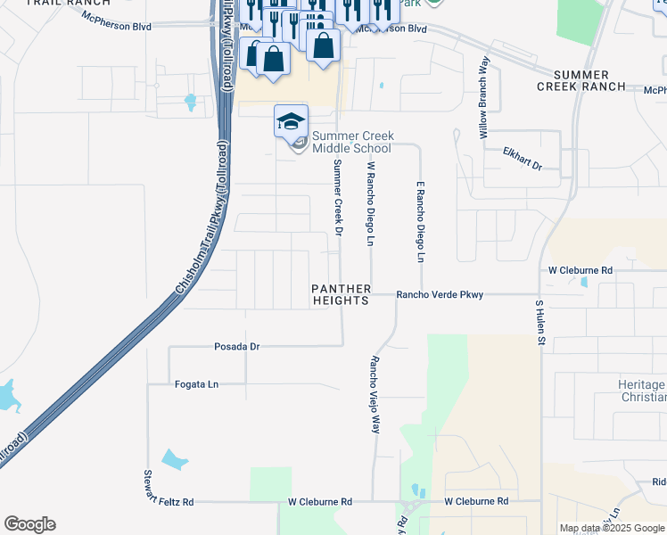 map of restaurants, bars, coffee shops, grocery stores, and more near 10317 Jameson Lane in Crowley