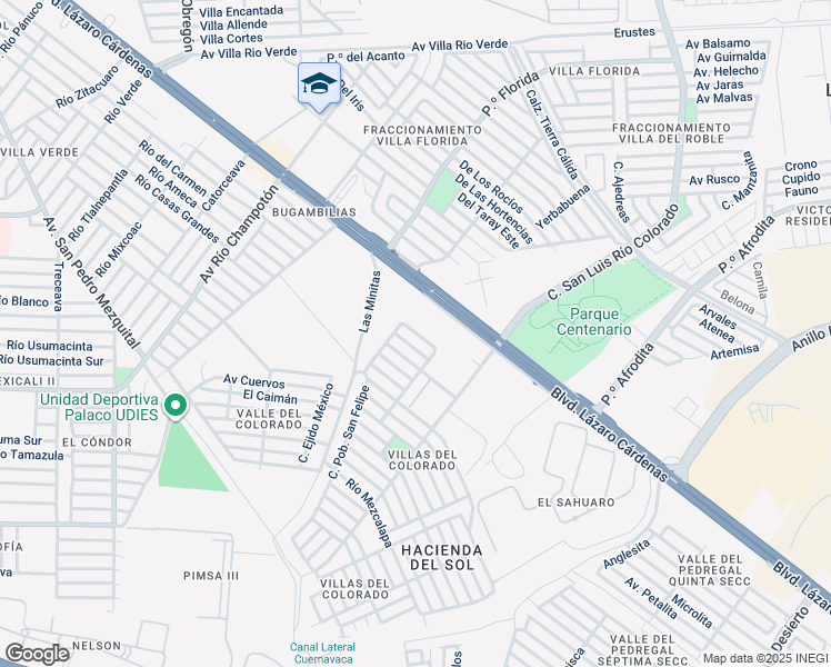 map of restaurants, bars, coffee shops, grocery stores, and more near Poblado Los Algodones in Mexicali
