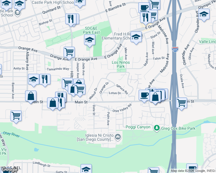 map of restaurants, bars, coffee shops, grocery stores, and more near 1660 Sycamore Drive in Chula Vista