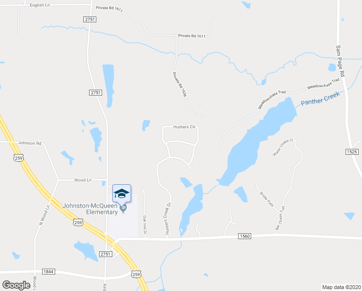 map of restaurants, bars, coffee shops, grocery stores, and more near 106 Sweetwater Trail in Longview