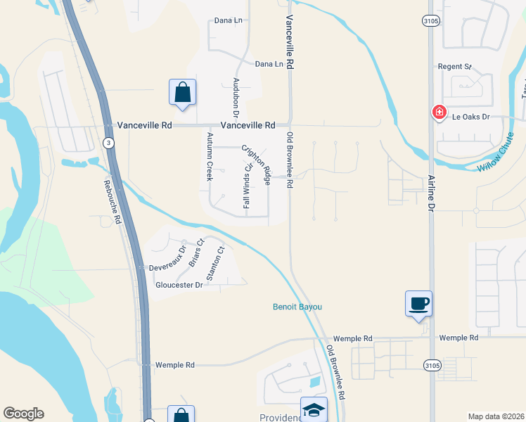 map of restaurants, bars, coffee shops, grocery stores, and more near 230 Crighton Ridge in Bossier City