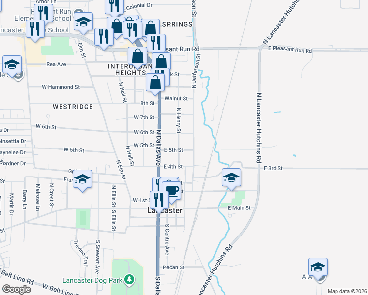 map of restaurants, bars, coffee shops, grocery stores, and more near 213 East 5th Street in Lancaster