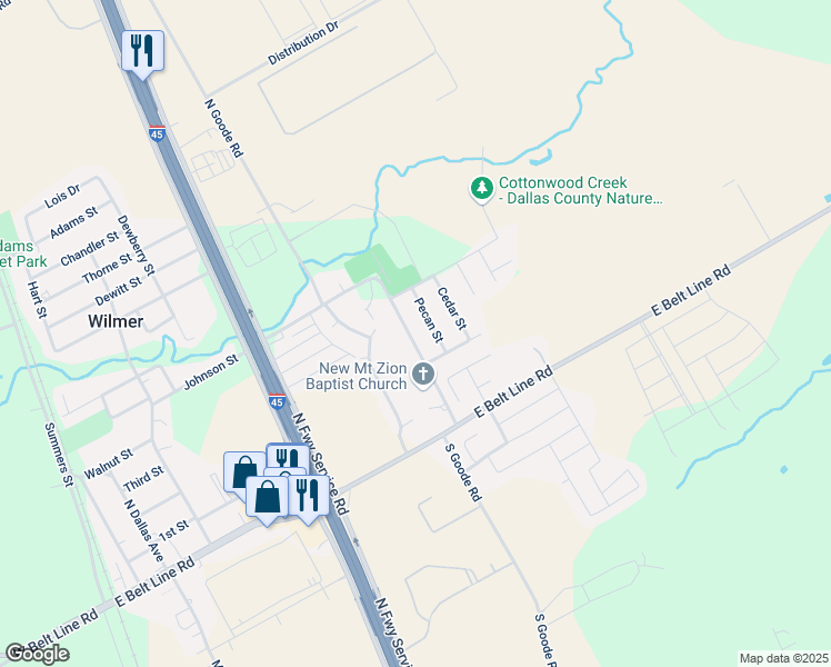 map of restaurants, bars, coffee shops, grocery stores, and more near 309 Pecan Street in Wilmer