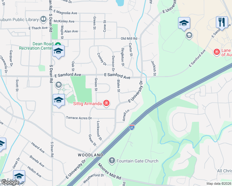 map of restaurants, bars, coffee shops, grocery stores, and more near 424 Blake Street in Auburn
