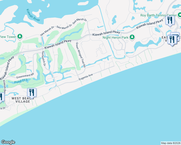 map of restaurants, bars, coffee shops, grocery stores, and more near 54 Eugenia Avenue in Johns Island