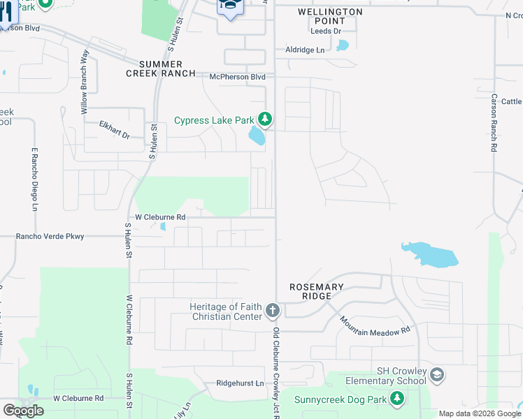 map of restaurants, bars, coffee shops, grocery stores, and more near 10000 West Cleburne Road in Crowley
