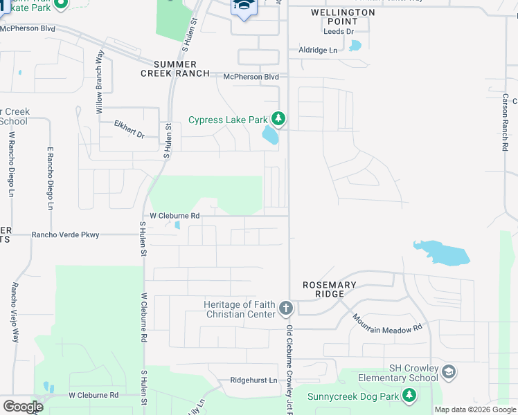map of restaurants, bars, coffee shops, grocery stores, and more near 10044 West Cleburne Road in Crowley