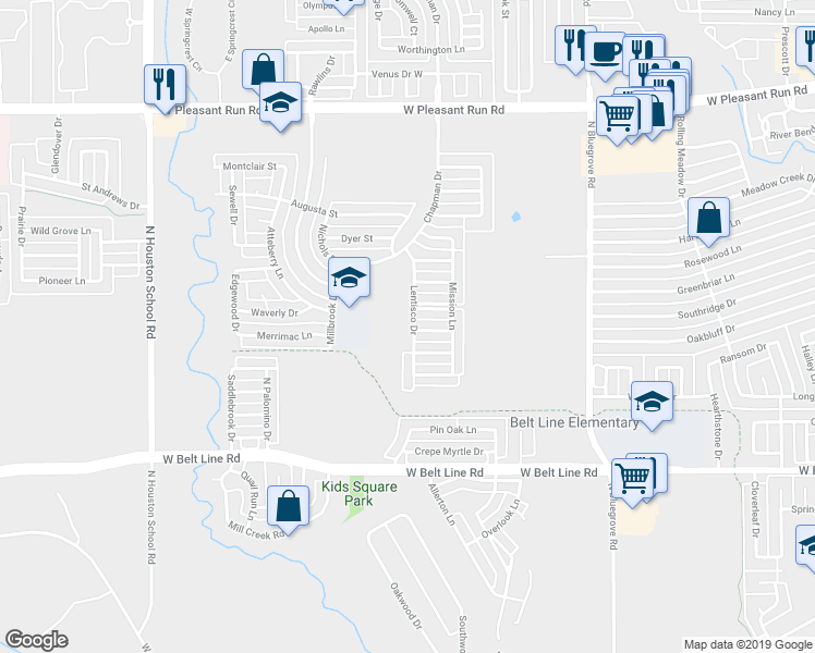 map of restaurants, bars, coffee shops, grocery stores, and more near 647 Lentisco Drive in Lancaster