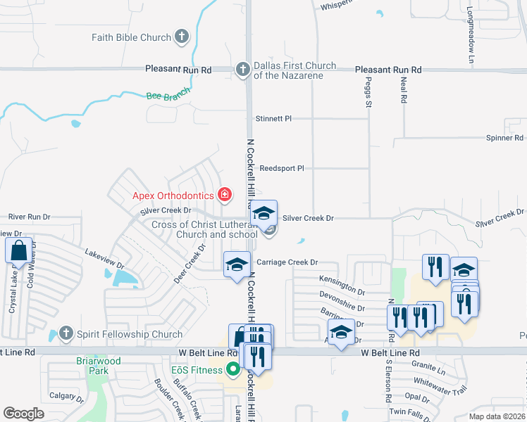 map of restaurants, bars, coffee shops, grocery stores, and more near 600 N Cockrell Hill Rd in DeSoto