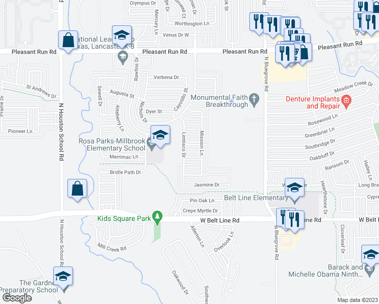 map of restaurants, bars, coffee shops, grocery stores, and more near 1935 Mosley Drive in Lancaster