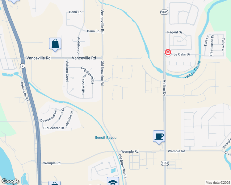 map of restaurants, bars, coffee shops, grocery stores, and more near 4709 Old Brownlee Road in Bossier City