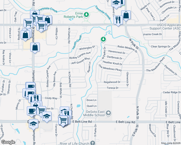 map of restaurants, bars, coffee shops, grocery stores, and more near 536 Renee Lane in DeSoto