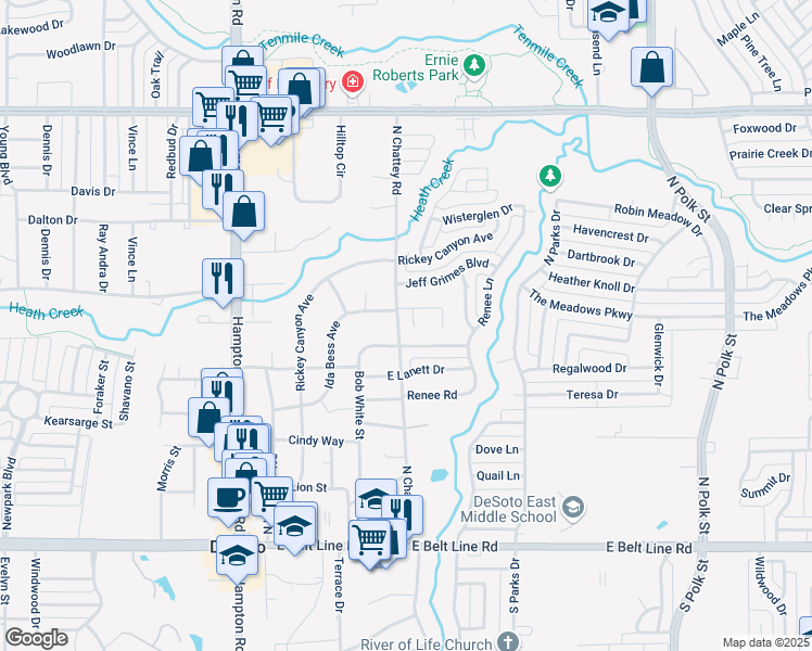 map of restaurants, bars, coffee shops, grocery stores, and more near 511 Cool Meadow Court in DeSoto