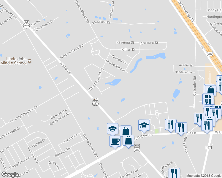 map of restaurants, bars, coffee shops, grocery stores, and more near 2426 Ravenwood Court in Mansfield
