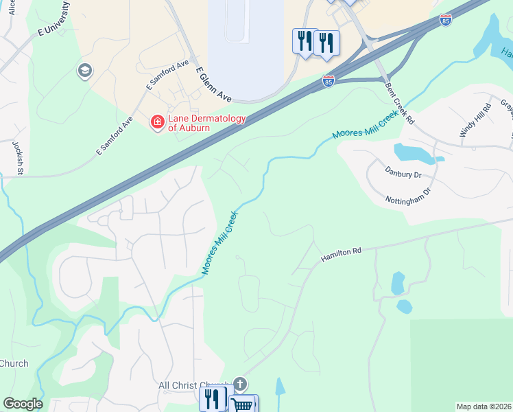map of restaurants, bars, coffee shops, grocery stores, and more near 2023 Bonny Glen Road in Auburn