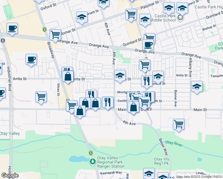 map of restaurants, bars, coffee shops, grocery stores, and more near 1635 4th Avenue in Chula Vista