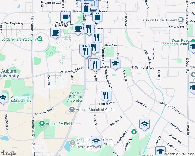 map of restaurants, bars, coffee shops, grocery stores, and more near 441 South Gay Street in Auburn