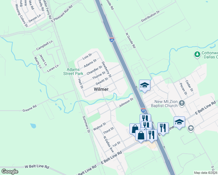 map of restaurants, bars, coffee shops, grocery stores, and more near 339 Anderson Street in Wilmer