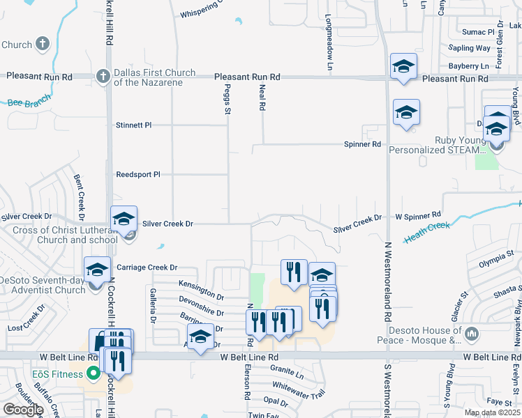 map of restaurants, bars, coffee shops, grocery stores, and more near 3 Oakmont Court in DeSoto