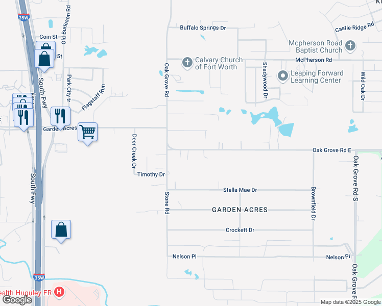 map of restaurants, bars, coffee shops, grocery stores, and more near 724 Oak Grove Road East in Burleson