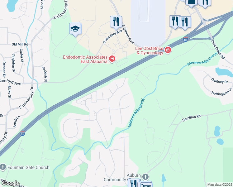 map of restaurants, bars, coffee shops, grocery stores, and more near 543 Rosemary Court in Auburn