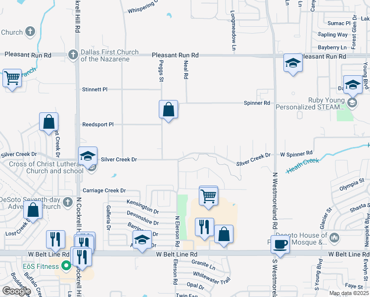 map of restaurants, bars, coffee shops, grocery stores, and more near 3 Oakmont Court in DeSoto