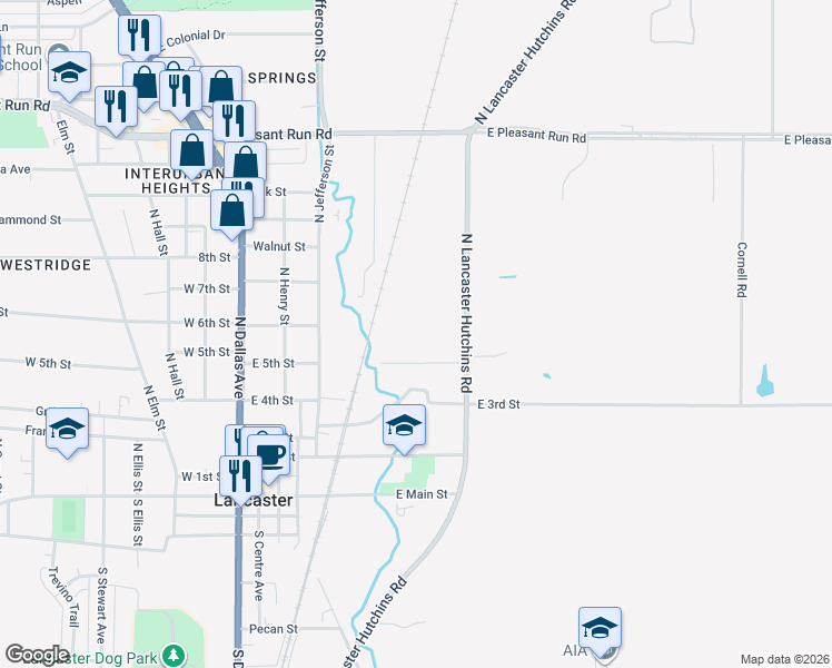 map of restaurants, bars, coffee shops, grocery stores, and more near 701 North Lancaster Hutchins Road in Lancaster