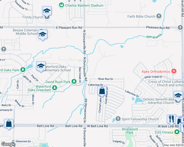 map of restaurants, bars, coffee shops, grocery stores, and more near 601 Rayburn Drive in DeSoto