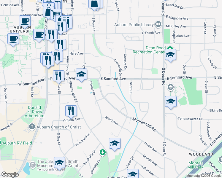 map of restaurants, bars, coffee shops, grocery stores, and more near 515 Godfrey Lane in Auburn