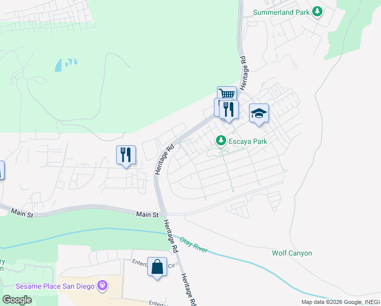map of restaurants, bars, coffee shops, grocery stores, and more near 1953 Santa Maya in Chula Vista