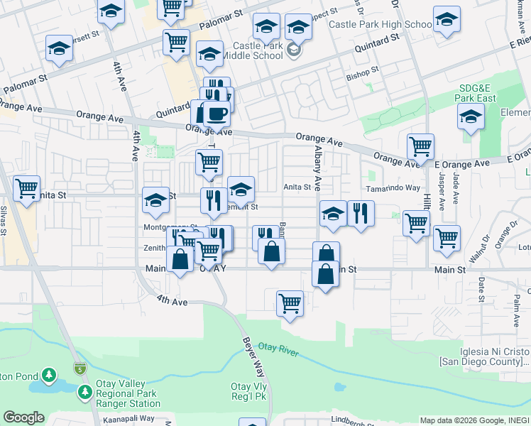 map of restaurants, bars, coffee shops, grocery stores, and more near 226 Tremont Street in Chula Vista