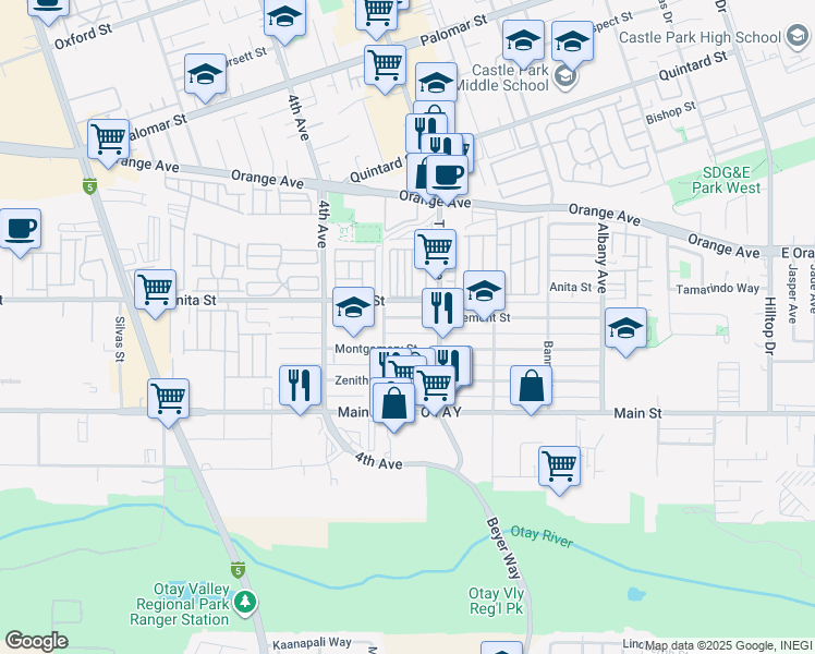map of restaurants, bars, coffee shops, grocery stores, and more near 333 Tremont Street in Chula Vista